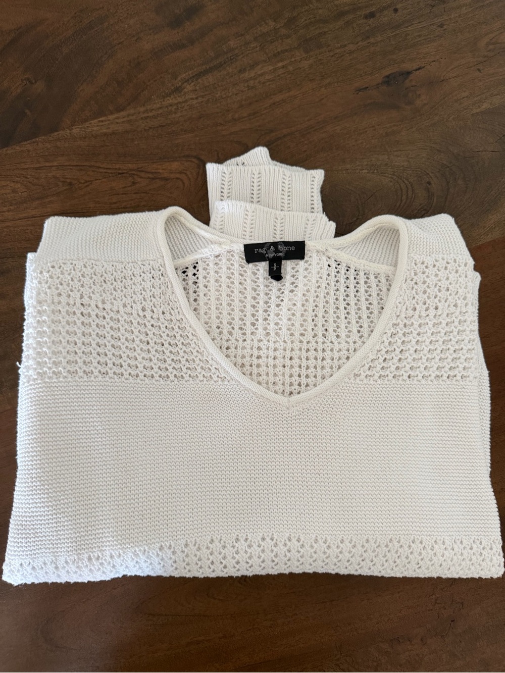 rag & bone White Open-Weave V-Neck Sweater